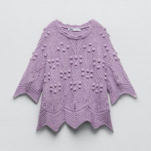 Zara lilac knit pompom short sleeve sweater EUC